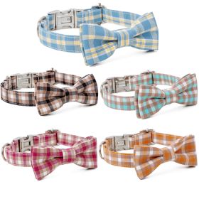 Plaid Dog Collar with Bow Pet Gift Adjustable Soft and Comfy Bowtie Collars for Small Medium Large Dogs